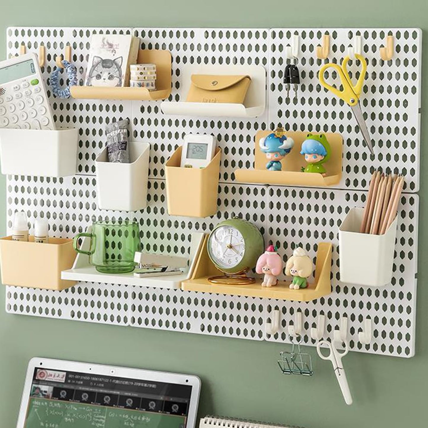 Halyuhn PegBoard Wall Organizer, Plastic Wall Pegboard Kit, 2 White Pegboard and 10 Pegboard Accessories, Wall Mount Pegboard with Hooks, Wall Display Peg board for Home and Office, 19.5” x 9.5”