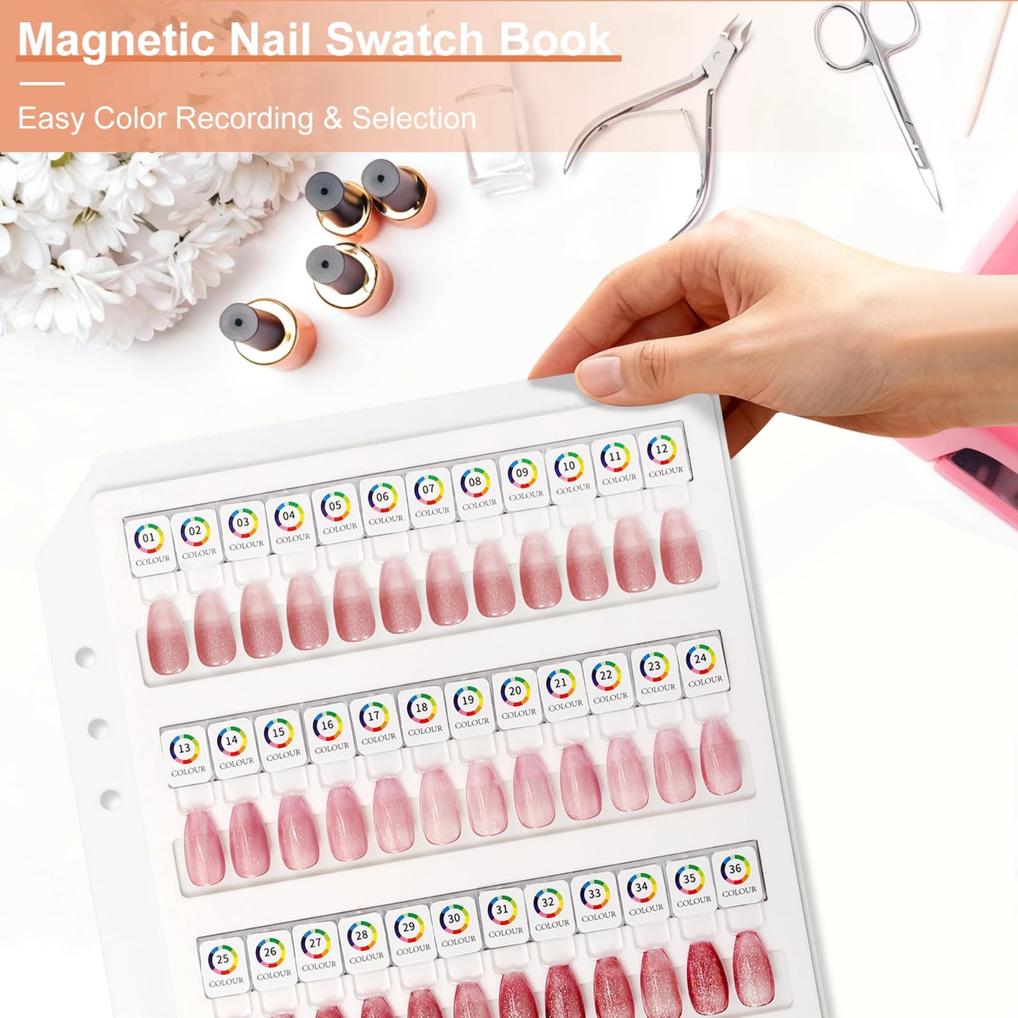 Acrylic Magnetic Nail Color Display Book Inside Page with 48 Magnetic Nail Display Tips for Nail Art Design Pattern Practice and Nail Display (No Cover Only Page)