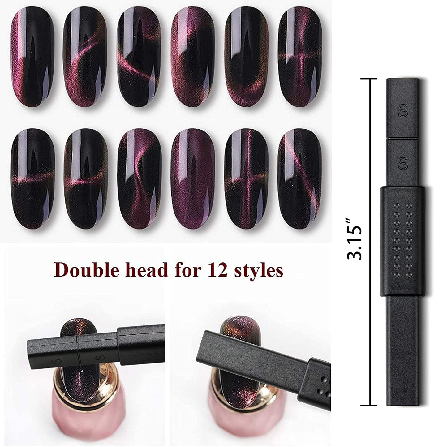 SILPECWEE 11Pcs Nail Magnet Cat Eye Magnet for Nails Magnetic Gel Polish Nail Polish Magnet Wand Nail Sticks Nail Design Tools Nail Art Accessories for DIY& Salon