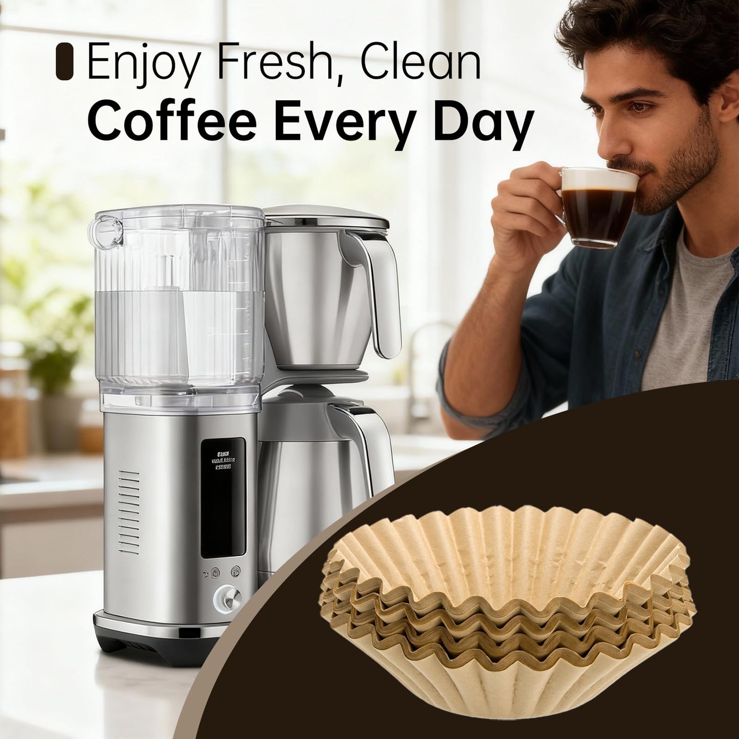 100 PCS Coffee Filters Compatible with Breville, Extra Large Basket Coffee Filters, Unbleached Disposable Paper, Smooth Brew Extraction, Will Not Tear or Clog, Ideal for Home Brewing