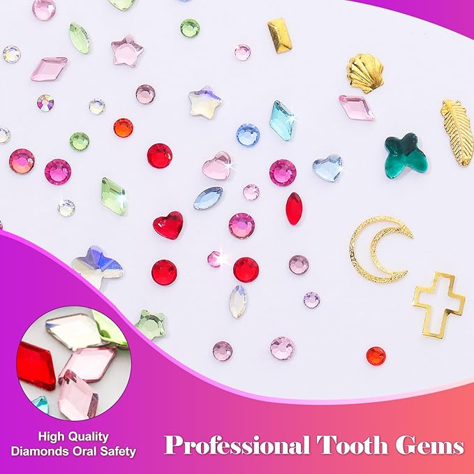 Novani 690 Pieces Tooth Gems Jewelry Kit for Teeth, Tooth Diamonds DIY Crystal Rhinestones Mixed Sizes Colors and Shapes Gemstones for Teeth (Without Glue)