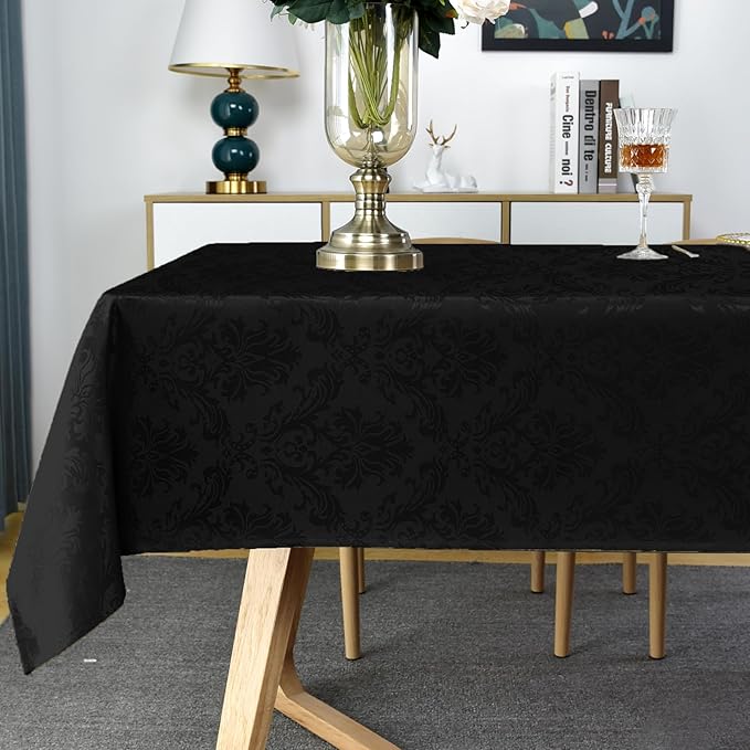 Rectangle Table Cloth - 60 x 102 Inch Black Jacquard Tablecloths Damask Design Spillproof Wrinkle Resistant Shrinkproof Soft Tablecloth Polyester Oblong Table Cover for Kitchen Dinning Party Tabletop