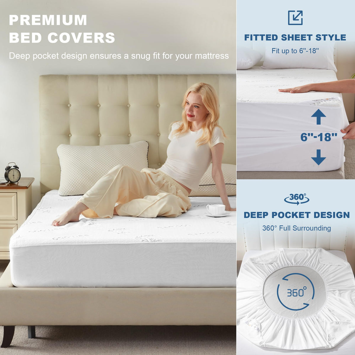 King Size Waterproof Mattress Protector Bamboo Viscose Bed Cover