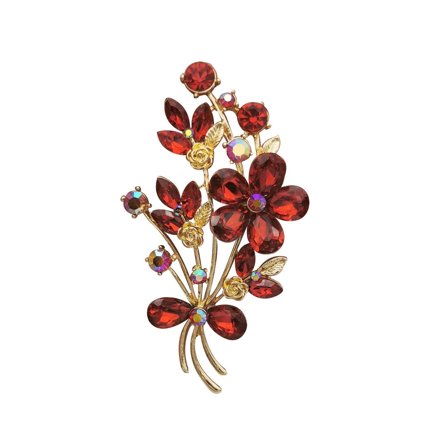 YOQUCOL Vintage Red Austrian CZ Crystal Rhinestone Bouquet Shape Brooch Pin for Women