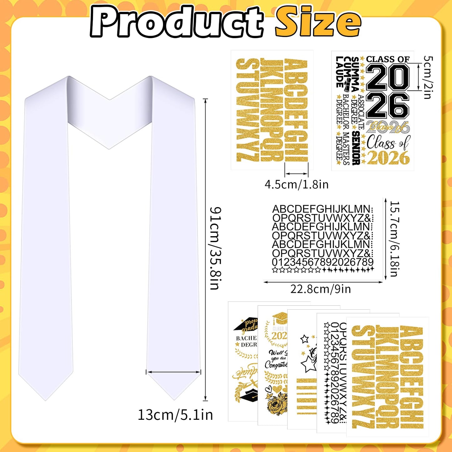 Meetory Graduation Stole Sash - Personalized Iron on transfers, DIY Customize Graduation Stole, Class of 2026 Decorations, Custom Iron on transfers for Graduation