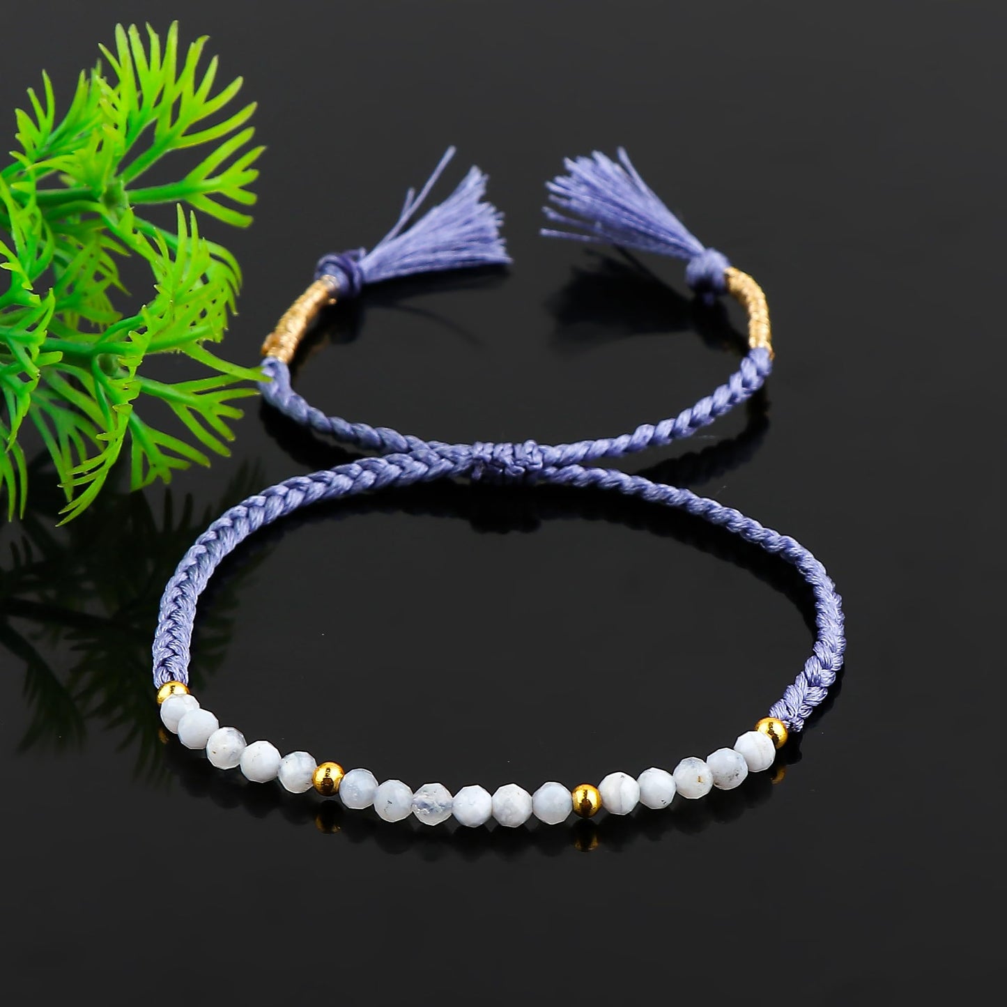 GEMSYMPHONY Blue Lace Agate Gemstone Beads Braided Bracelet – 3.5mm Natural Stone Beads, Handmade Adjustable Braided Rope Bracelet, Healing Crystal Jewelry for Men & Women, Unisex Boho Gift