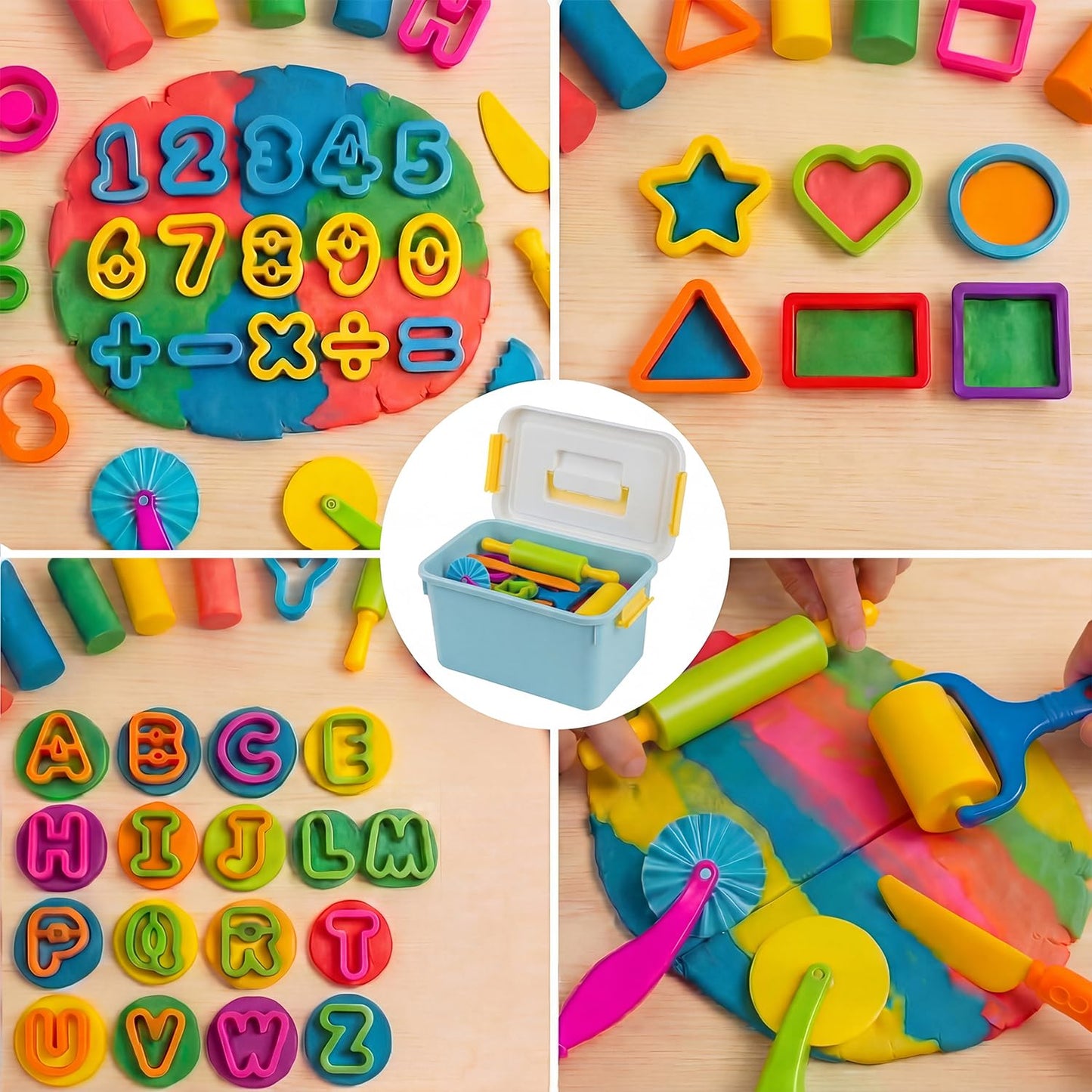 55 Pcs Alphabet & Number Dough Tool Set – Clay Play Kit for Kids with Rolling Pins, Geometric Cutters & Letter Molds, Modeling Accessories for Creative Learning