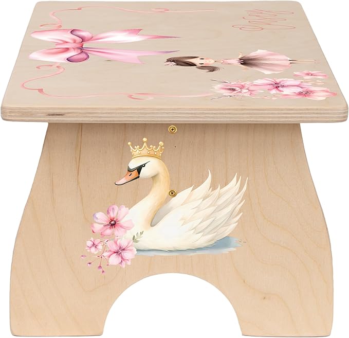 Step Stool for Toddlers- Personalized Wood Kids Step Stool with Name for Kitchen Sink, Bathroom, Potty Training, Toilet, Kitchen Sink- Sturdy and Safe- Made in USA by BloomOwl (Ballerina)