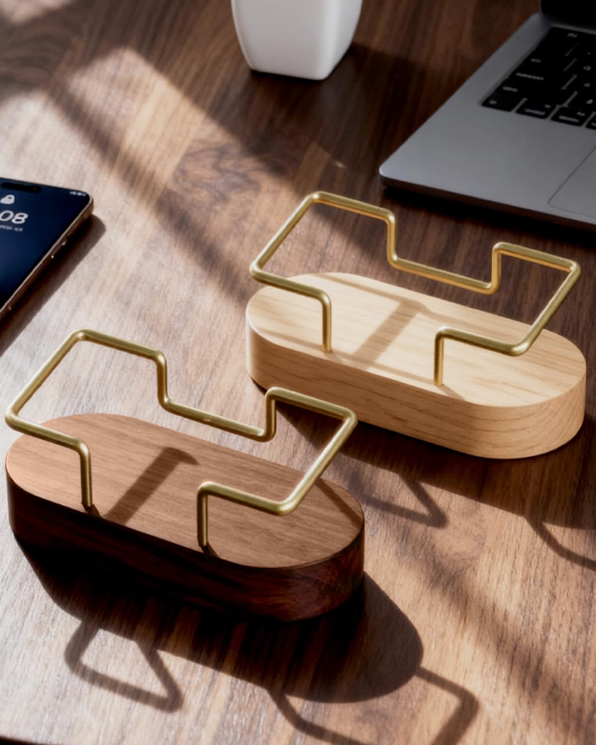 CIHTL Wood Business Card Holder Desk, Creative wooden business card display stand, Office Essentials, Minimalist Office Decor (Walnut 2pack)