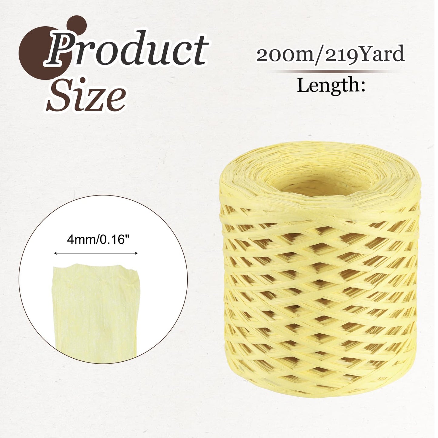 MECCANIXITY Light Yellow Raffia Ribbon, 219 Yard Natural Raffia Paper String 4mm Wide Packing Paper Twine Rope for Gift Wrapping DIY Crafts Crocheting Knitting Holiday Decoration