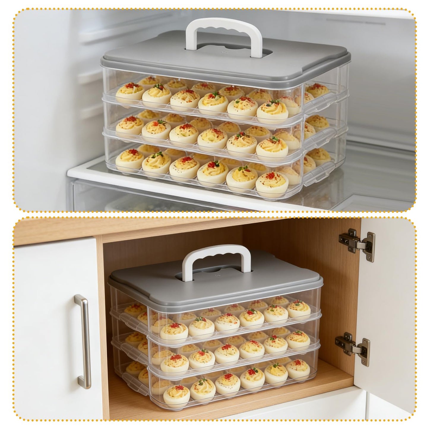 BOUTICOL 3-Layer Deviled Egg Container with Lid and Handle, Clear Plastic Deviled Egg Carrier Storage 72 Eggs, Portable Stackable Eggs Holder Platter for Easter, Thanksgiving Day, Party, Picnic