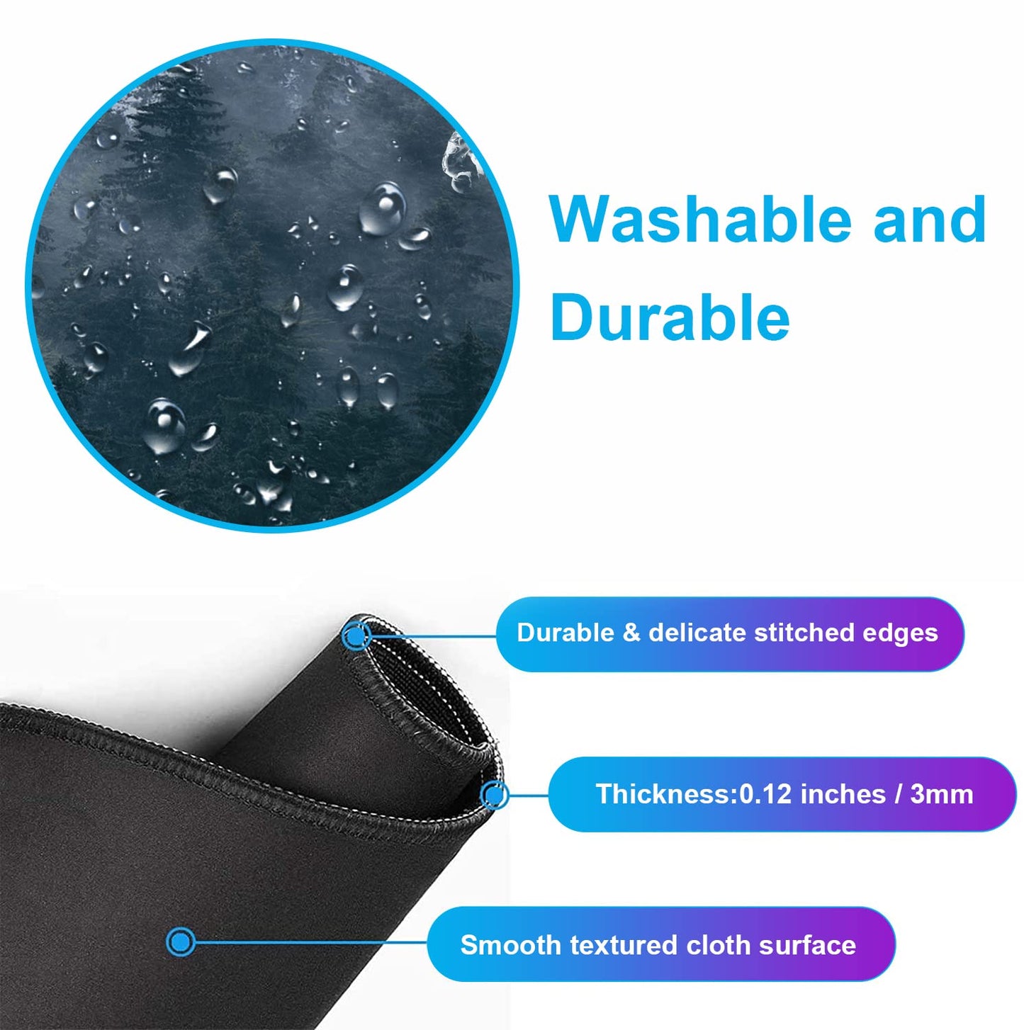 Large Extended Gaming Mouse Pad with Stitched Edges, Non-Slip Waterproof Rubber Base Mouse Pad for Office, Computer, Keyboard, Laptop and Home Desk Pad 35.4 x 15.7 x 0.12 Inch (Grey Forest)