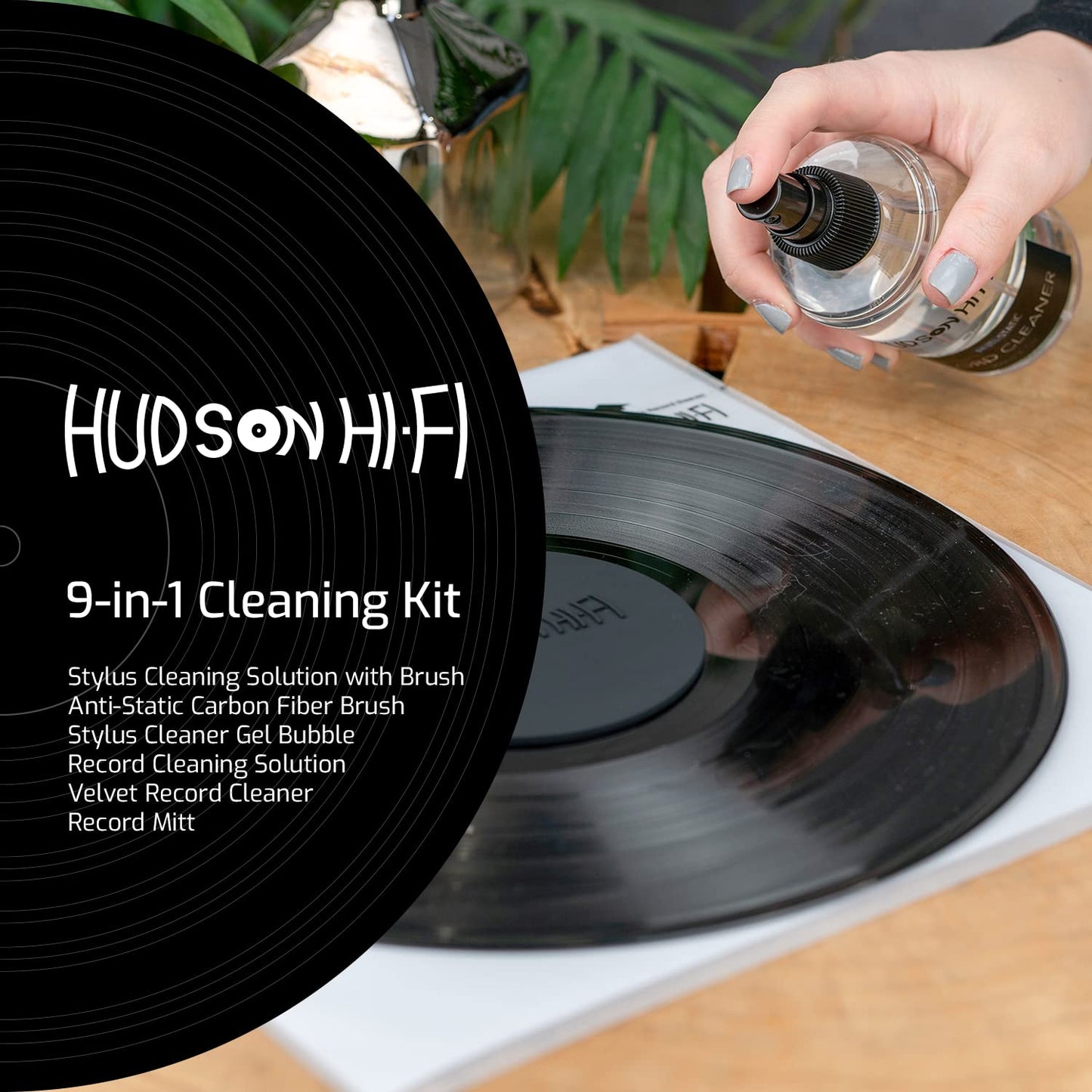 9-in-1 Vinyl Record Cleaning Kit – Anti-Static Cleaner, Carbon Fiber & Velvet Brushes, Stylus Gel, Microfiber Cloth, Mitts & Label Protector for LP Care