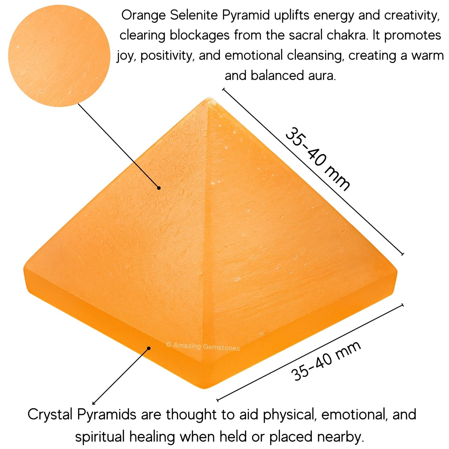 Amazing Gemstone Orange Selenite Pyramid Crystal Healing Stones - 1.5" Great Pyramid Figurine of Natural Stone Pyramid for Meditation, Reiki, Chakra Balancing and Crystal Pyramids Grid