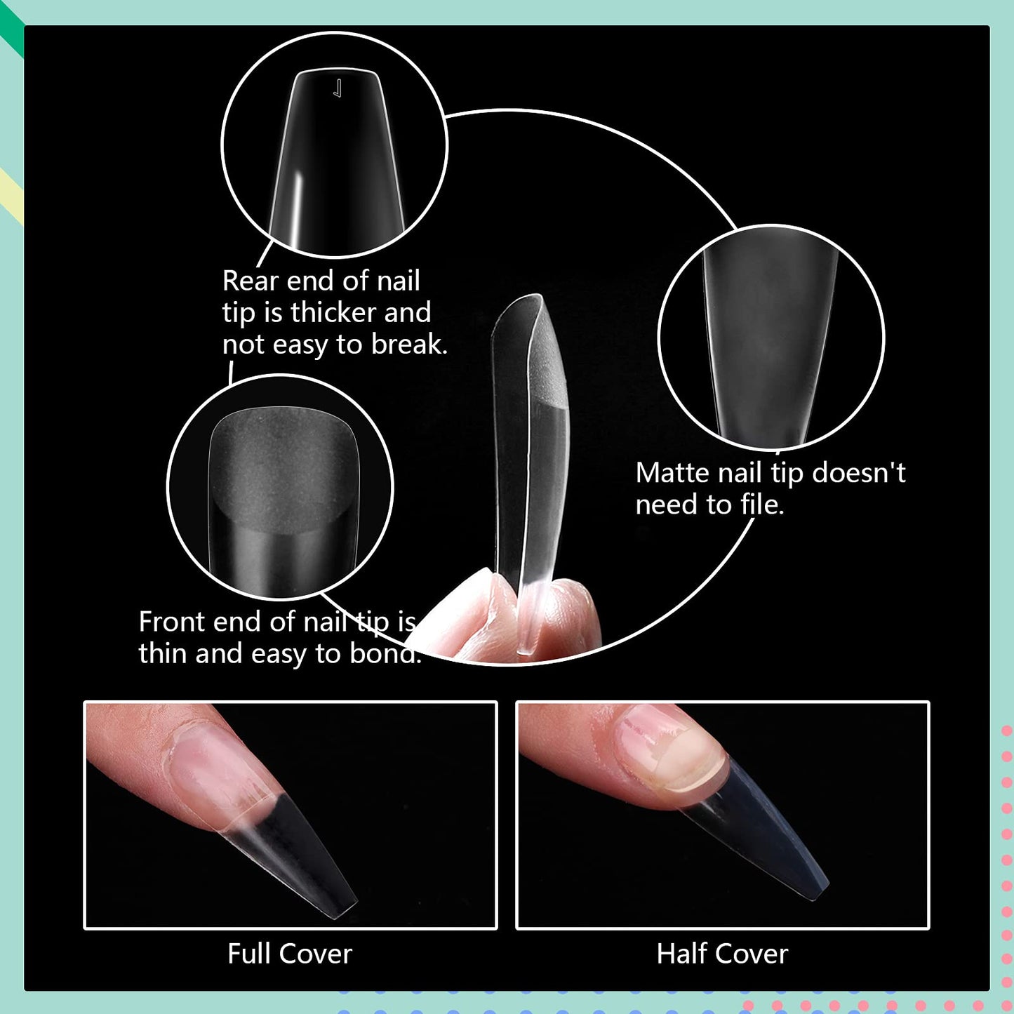 Saviland Matte Coffin Nail Tip – 240PCS No Need to File Acrylic Nail Tips Professional French Tips for Nail Extension Full/Half Cover Dual Use Matte Texture Press on Nails Pre-Shape 10 Sizes Salon DIY