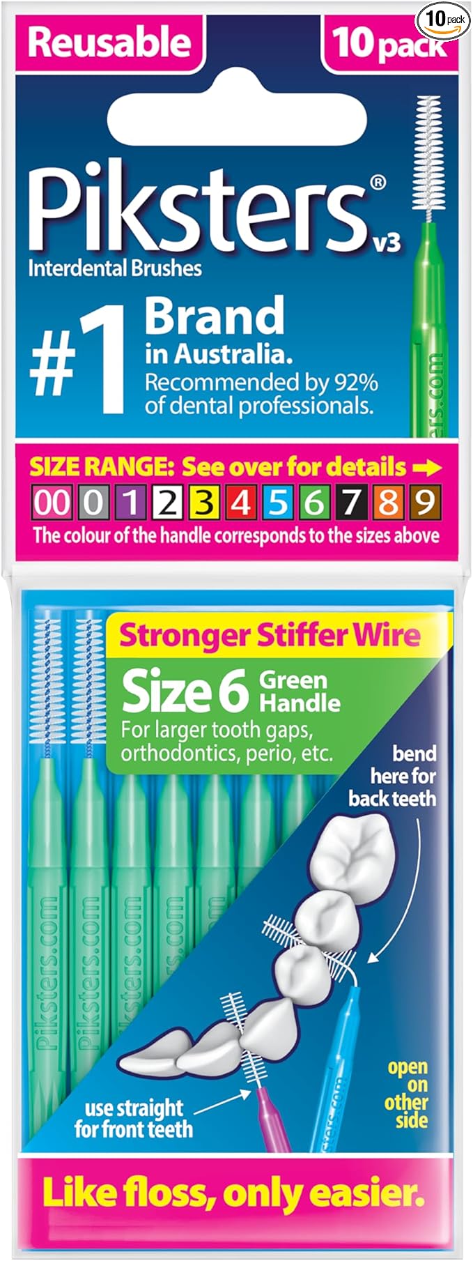 Piksters Interdental Brushes, Size 6, Green Handle