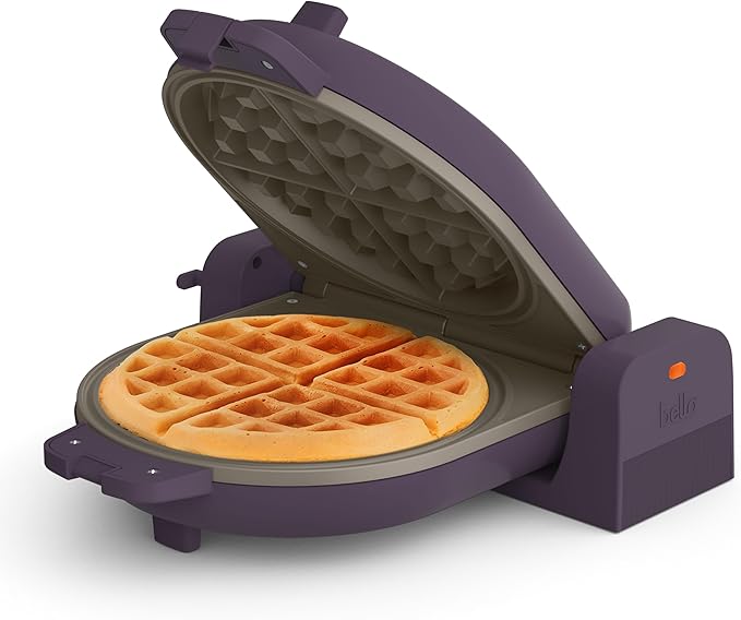 bella Flip-n-Store Waffle Maker, EverGood™ Ceramic Nonstick Coating, Fits-anywhere™ Kitchenware, Power Indicator Light & Touch Handle, 7” Wide & 1" Deep Plates, 1000 Watt, Plum