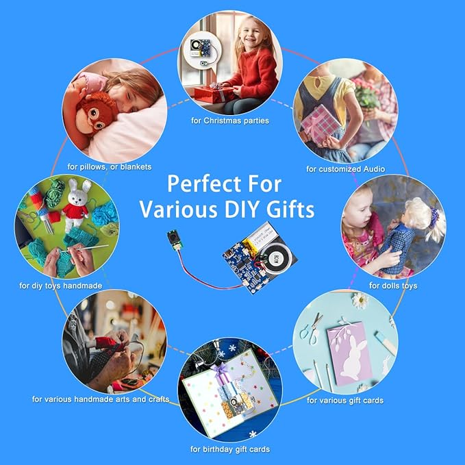 XLW Module - 16MB Push Button Activated Sound Module with Speaker, Type-C Cable, and Easy Recording Capability16 Minutes for Personalized Greetings, DIY Projects, and Holiday Crafts (Blue-2Pack)