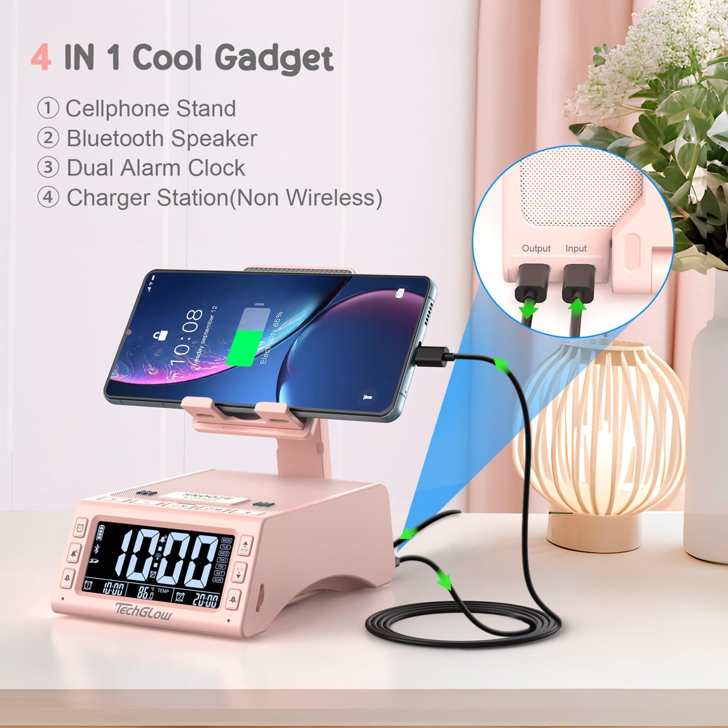 TechGlow Foldable Cellphone Stand with Wireless Bluetooth Speaker Birthday Gifts for Men Women Mother Father Cool Tech Gadgets- Pink