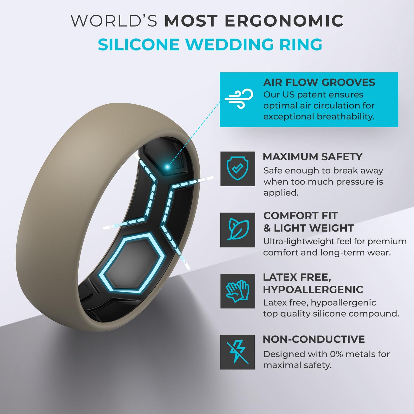 ThunderFit Men's Patterned Silicone Rings, 8mm Wide 2.2mm Thick Rubber Bands,Variety Multipack 1,4,7