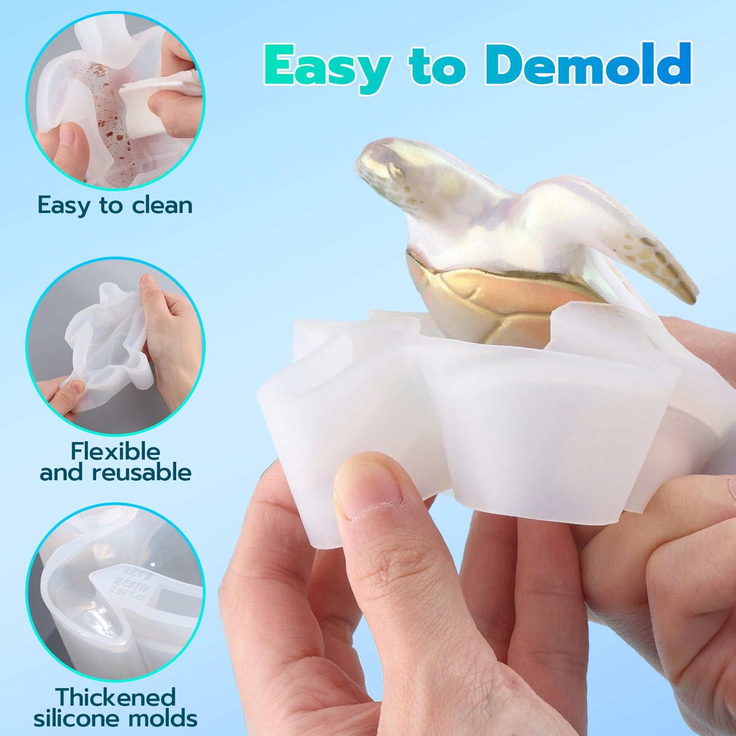 LET'S RESIN 2pcs Turtle Resin Molds, Durable 3D Animal Silicone Molds for Epoxy Resin, Smaller Sea Turtle Marine Art Silicone Resin Molds for Craft, Ocean Theme Night Lights, Home Decor