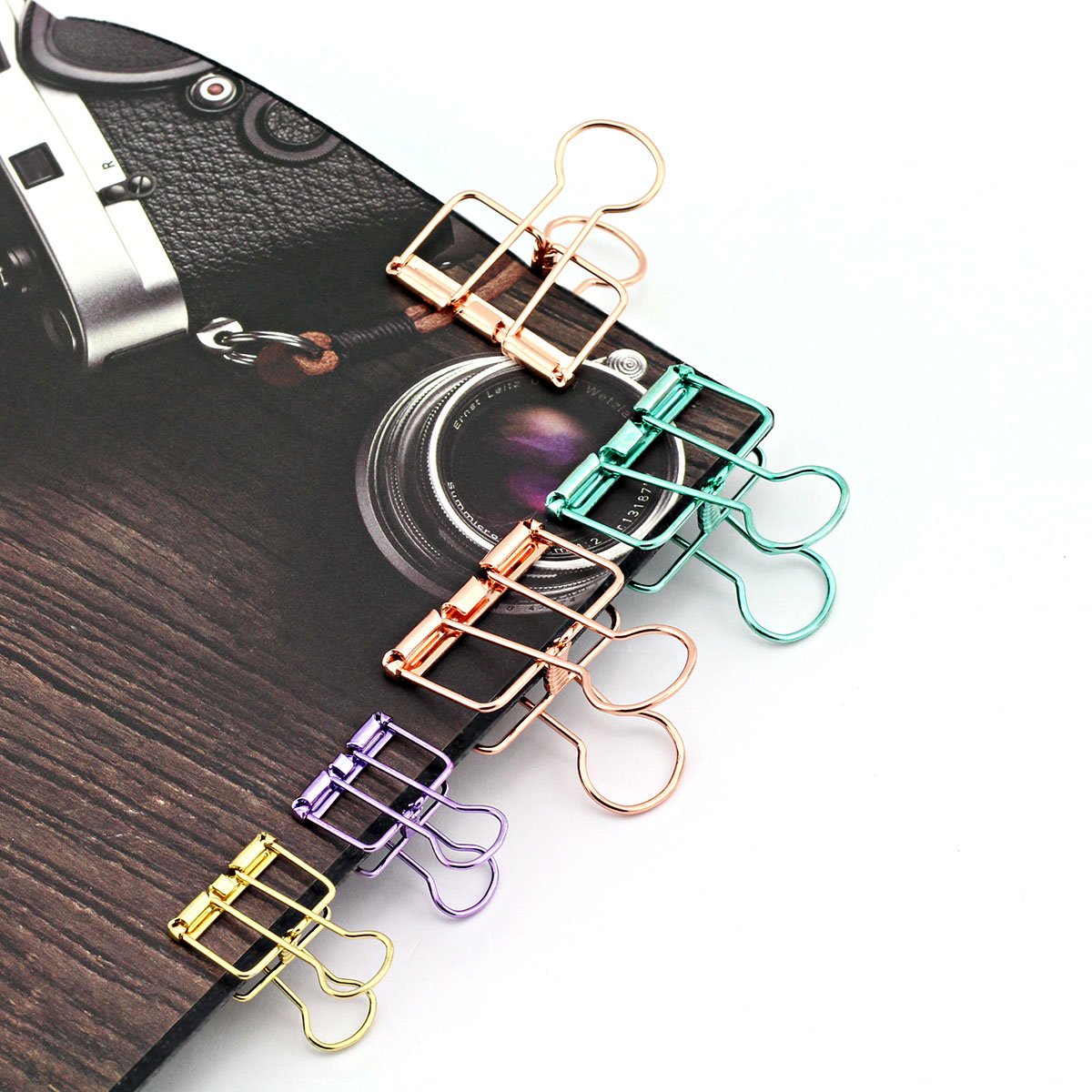 RuiLing 40-Pack Multi-purpose Metal Wire Binder Clip Set,20pcs 2.25 Inch & 20pcs 1.57 Inch Paper Metal Clips,for Home Office Supplier School Accessories - Rose Gold