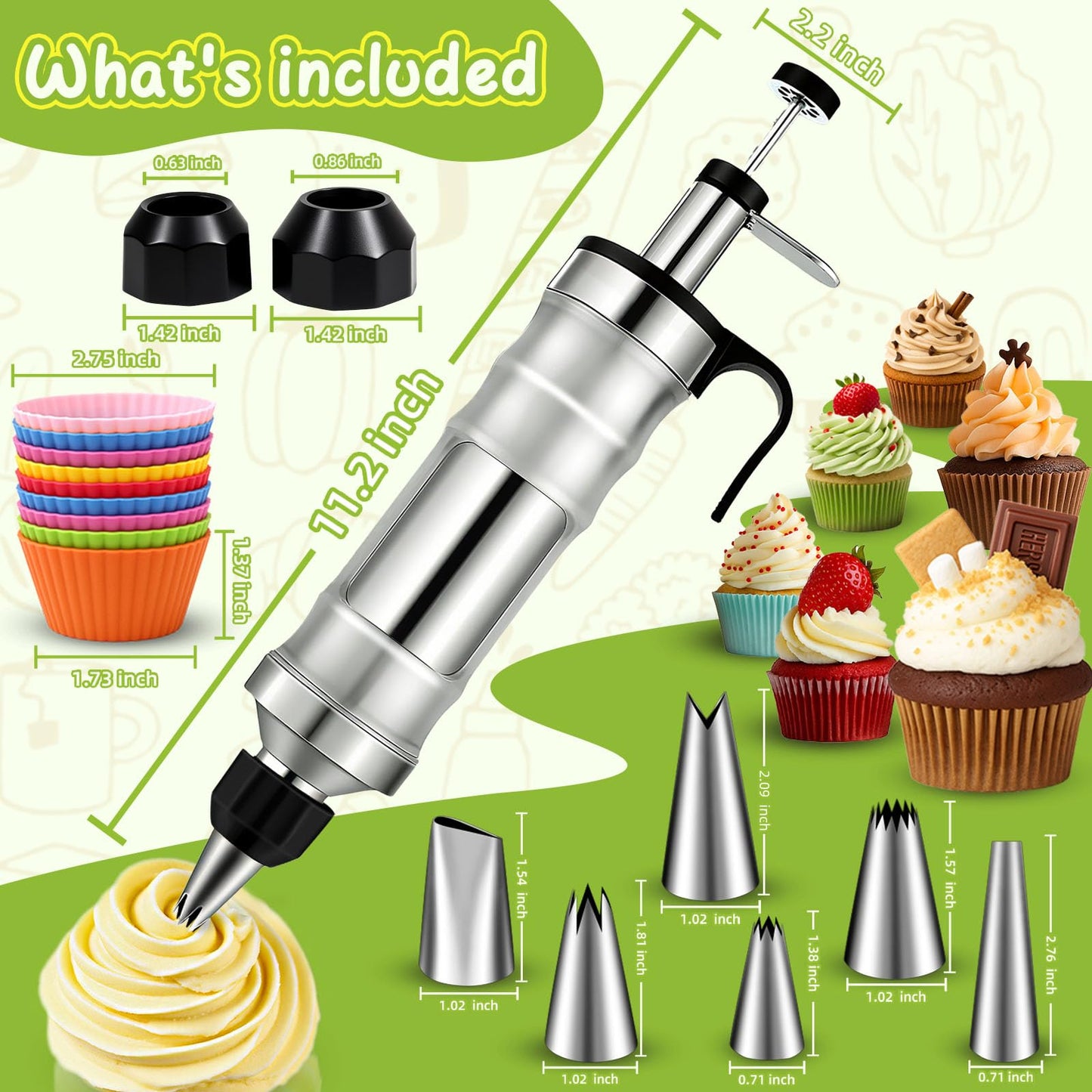 FANTEXY Dessert Decorating Syringe Set, Stainless Steel Icing Piping Kit Cake Decorating Tools with 6 Piping Icing Nozzles Cupcake Decorating Kit