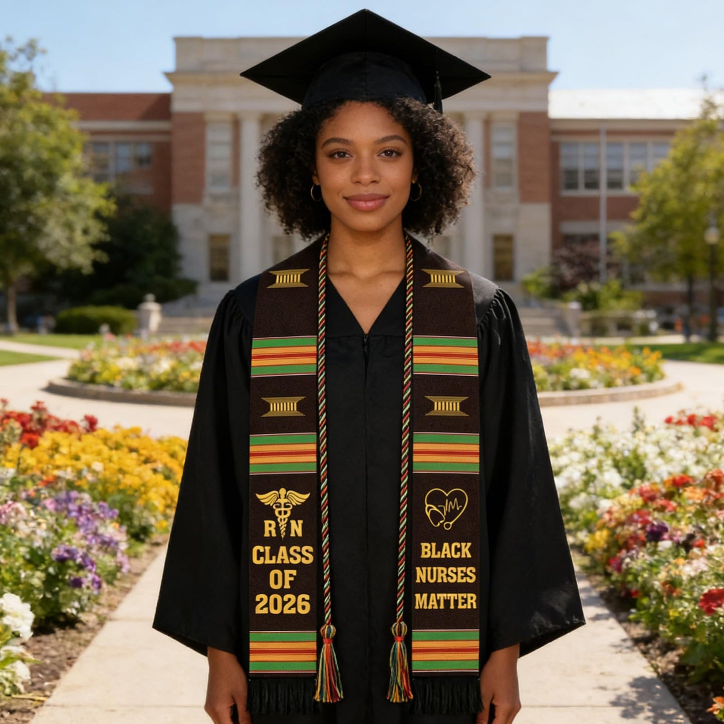 Silkovahamd RN Black Nurses Grauation Stole - Kente Graduation Stole Honor Cord, 2026 Nursing School Black Female Nurse Graduates Medical Academic Ceremony Accessory Gifts