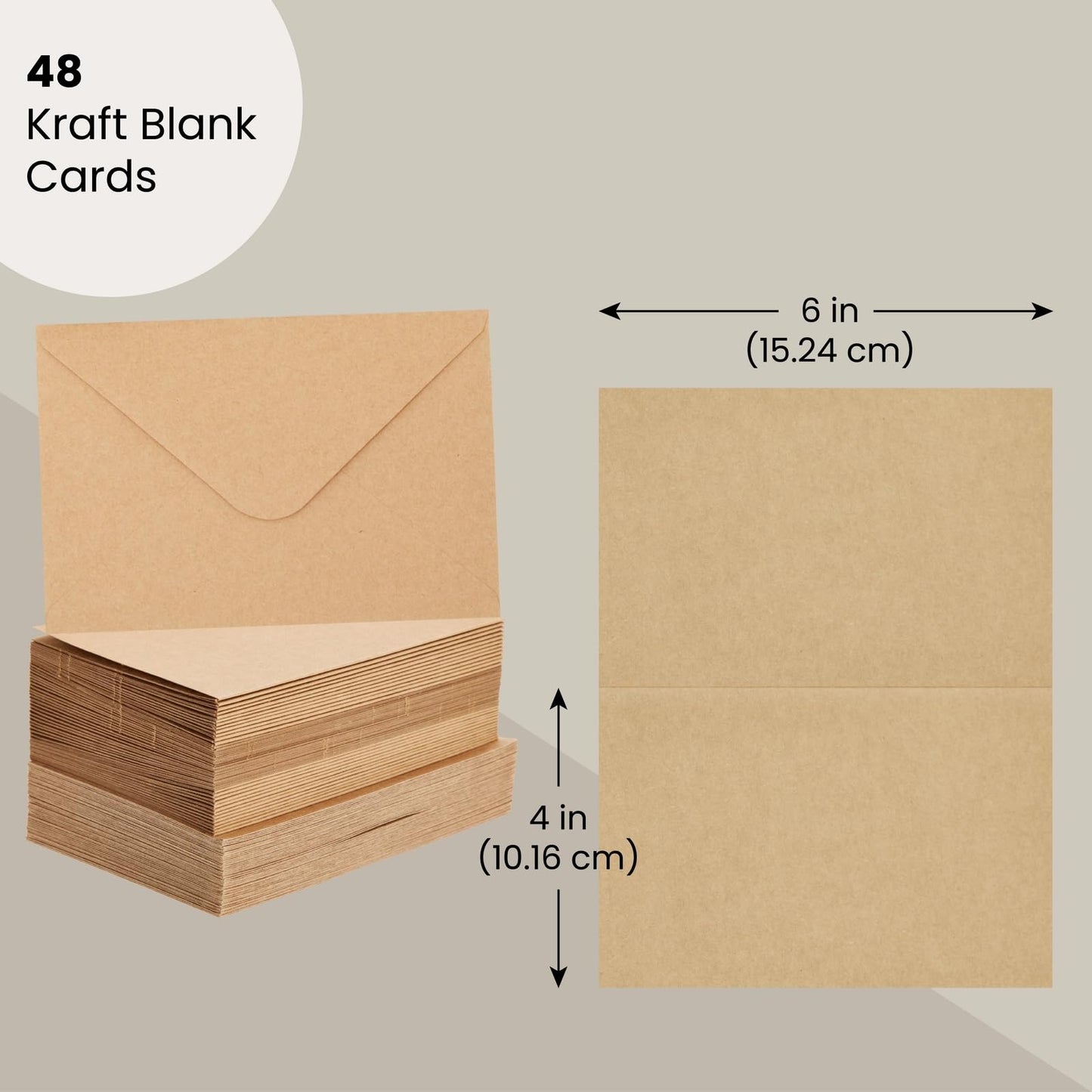 Sustainable Greetings Wedding Card Set - 48 Count, 4 x 6 In Brown Kraft Cardstock - Blank Greeting Notes & Envelopes for DIY Invitations & Birthday Wishes