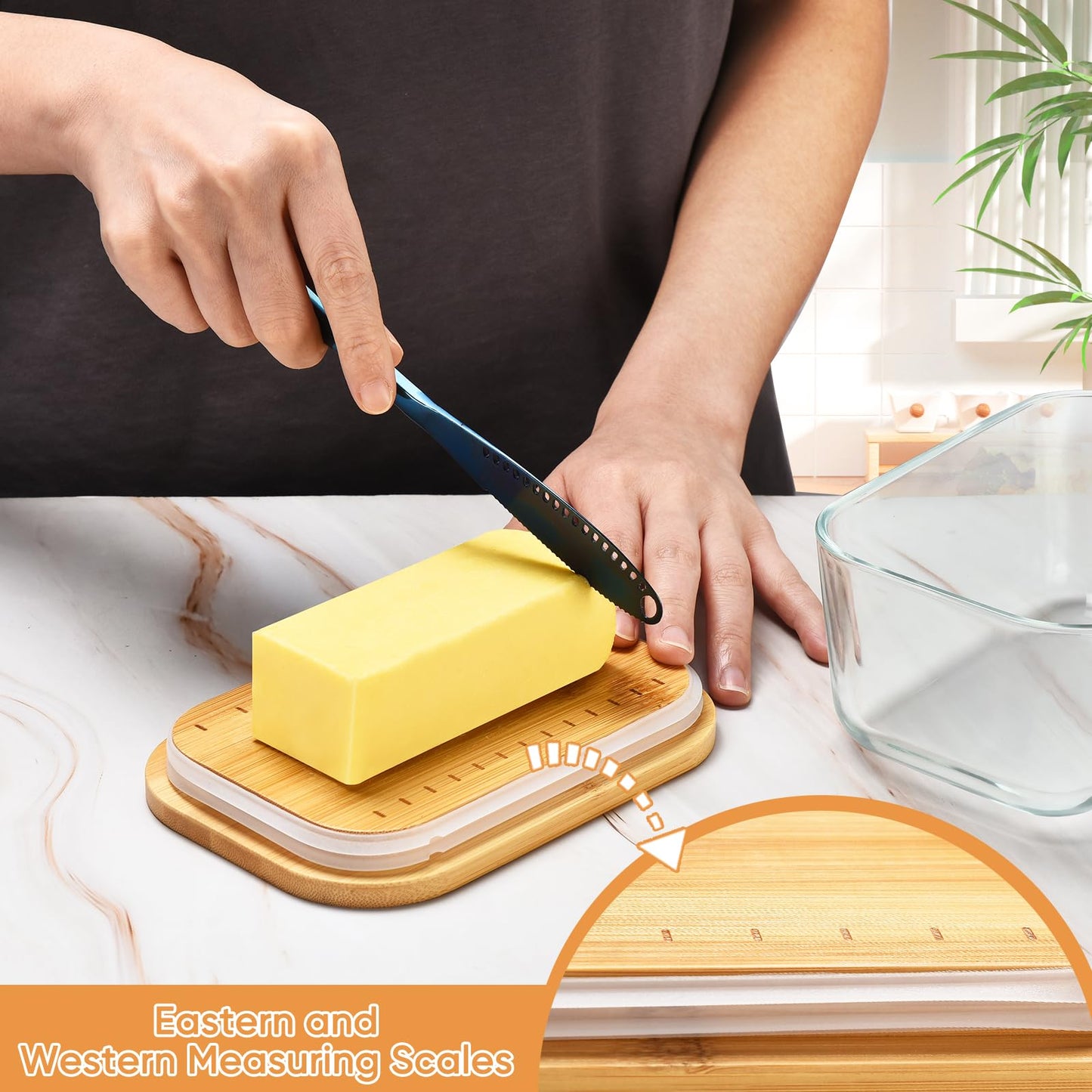 HEKEIEON Glass Butter Dish With Sealed Lid - Large Tray for Refrigerator and Outdoor Use - Dishwasher Safe