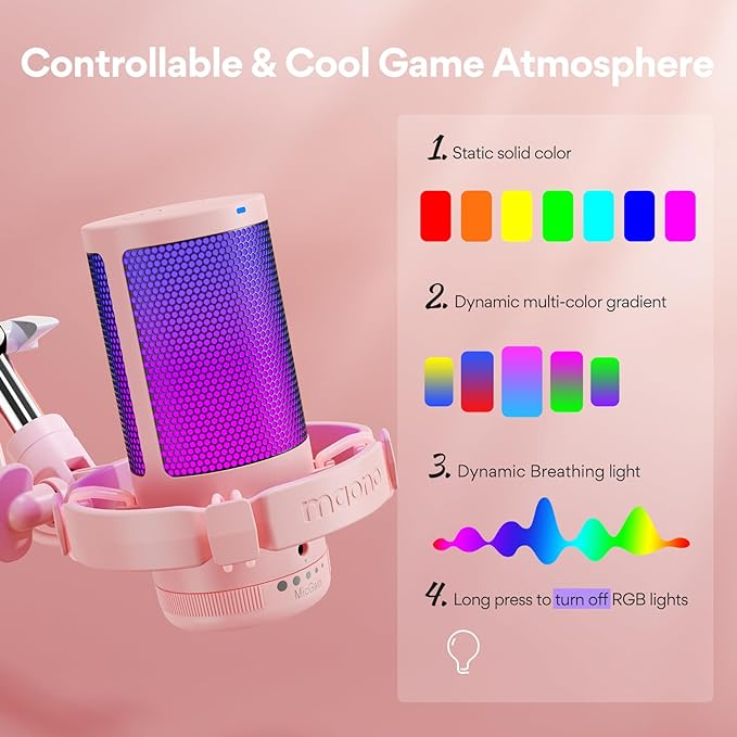 MAONO Gaming USB Microphone with Noise Cancellation, Streaming mic for PC Computer MAC PS4 PS5, All-in-One Kit with Mute, Monitor for Recording, Podcast, Twitch, YouTube, Discord, DGM20S Pink