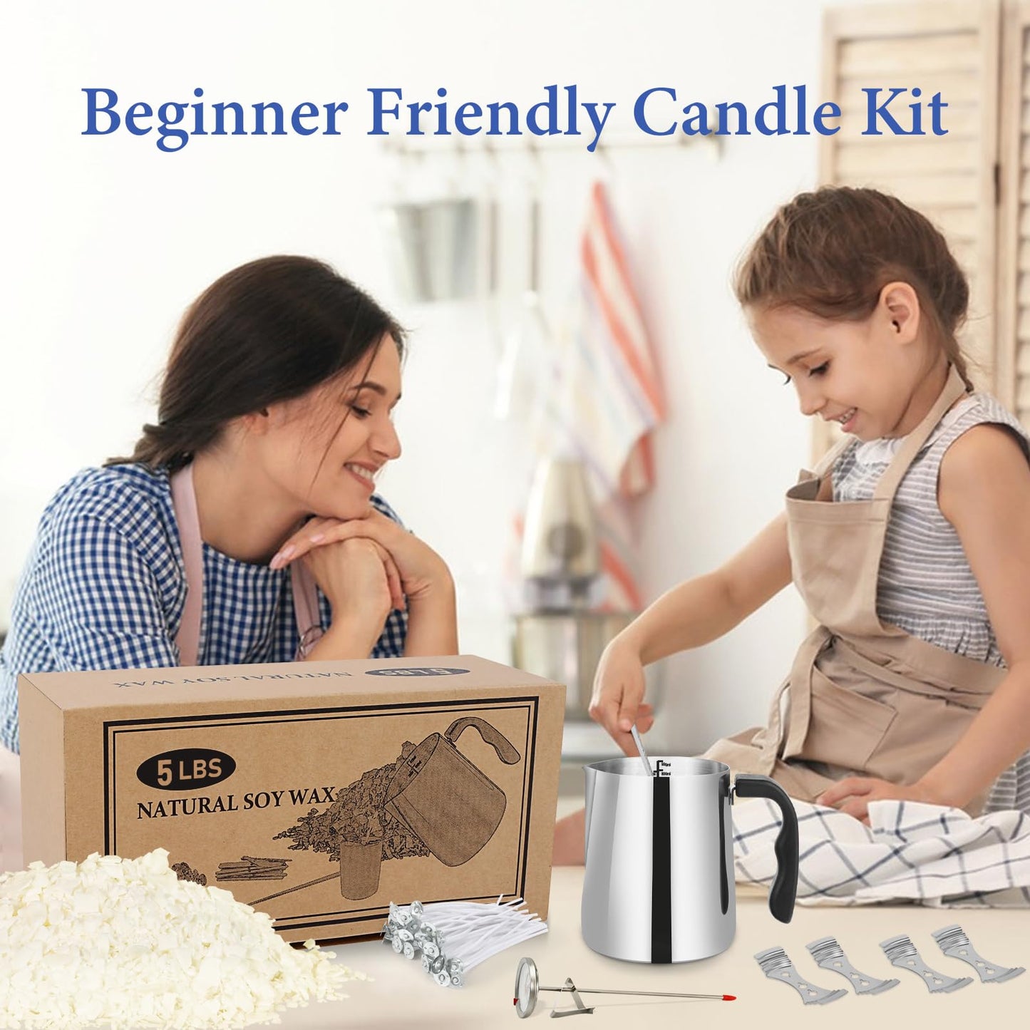 SAEUYVB Candle Making Kit Supplies, Natural Candle Wax for Candle Making - Soy Wax DIYCandle Making for Adults, Including 5lbs Soy Wax Flakes, Pouring Pot, Start Candle Kit for Adults, Beginners