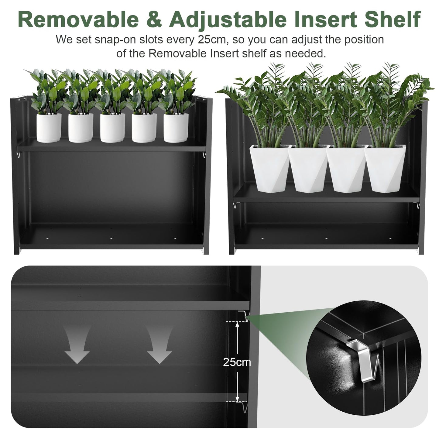 Nessxa Metal Planter Box for Outdoor Plants 38" L x 13" W x 30" H, Heavy Duty Steel Large Rectangular Planter Box with Removable Insert Shelf, Modern Décor for Tall Plants, Trees, Flowers (Black)