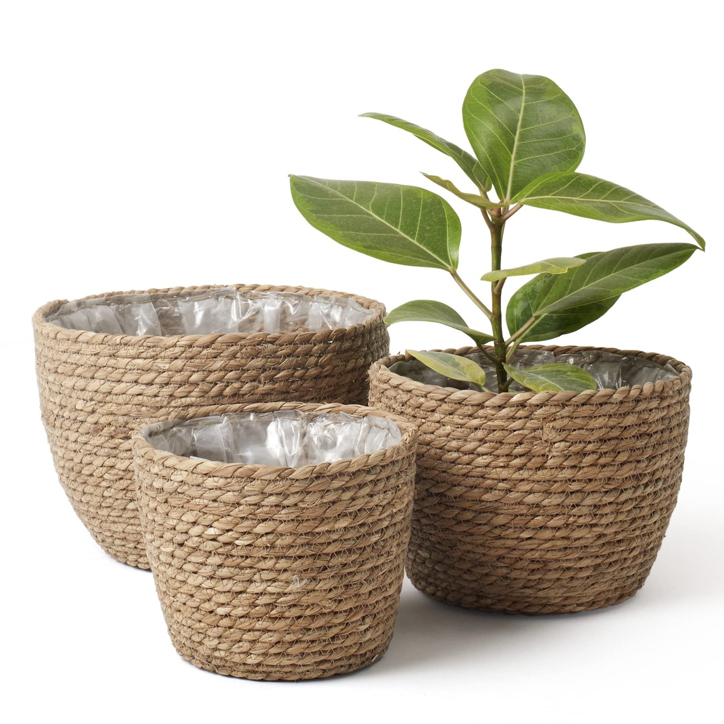 La Jolíe Muse Seagrass Planter Basket Indoor, Flower Pots Cover, Plant Containers, Natural, 3-Pack