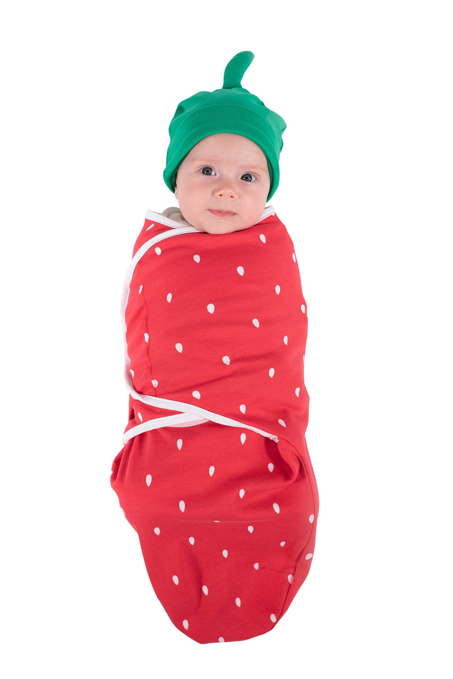 Cuddle Club Swaddles for Newborns - Baby Swaddle Blanket for Boys & Girls - Adjustable Hook-and-Loop Cotton Wrap for Newborn 0-3 & 3-6 Months with hat - Strawberry