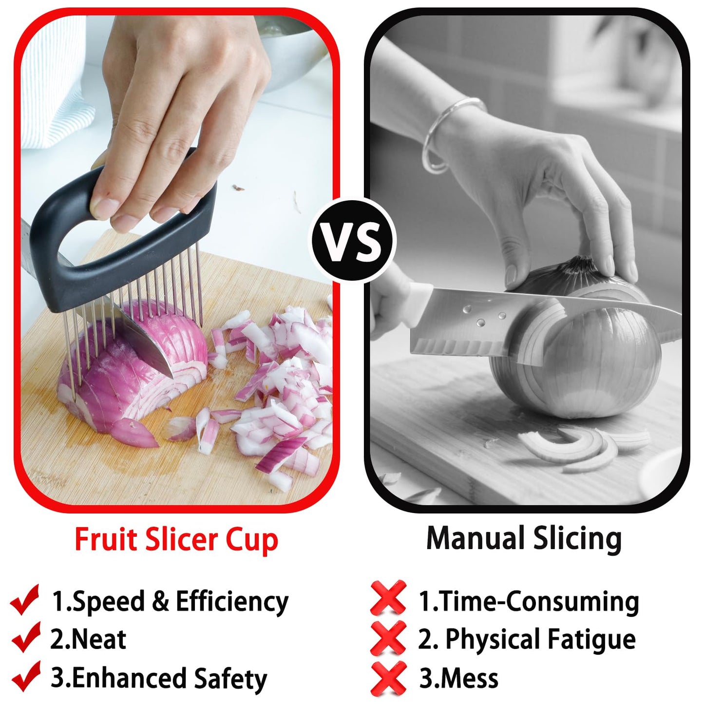 NOVANO Large Onion Slicer & Meat Tenderizer,Kitchen Cooking Tool for Tenderizing, Onion Cutter Vegetable Chopper, Stainless Steel Tomato Slicer with 16 Long Needles, for Potato Lemon