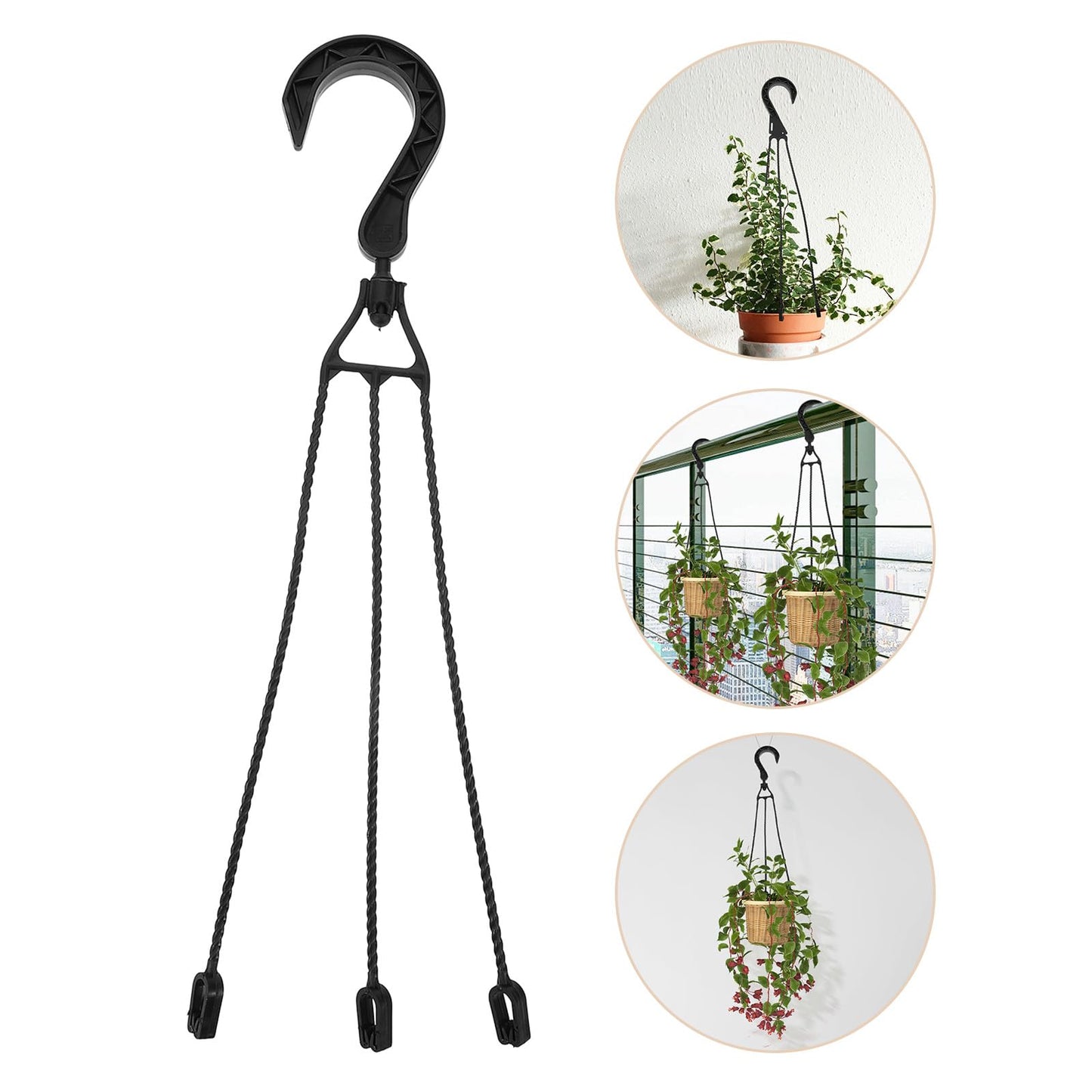DRESSOOS 5pcs 40cm Black Plastic Hanging Basket Hooks with 360° Rotatable Swivel for Outdoor Garden Flower Pot Hangers and Potted Plant Support Tools