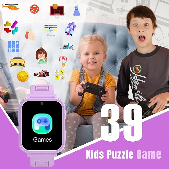Tixpc Kids Smart Watches Girls with HD Touch Screen Camera Music Player 39 Puzzle Games Pedometer Alarm Clock Calculator Torch, 12/24 hr Kids Watches Toys for Age 3-12 Year Olds Gifts Girls
