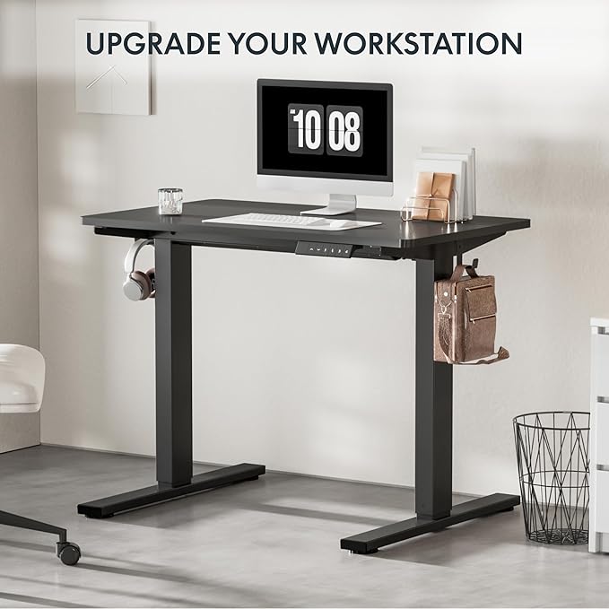 FLEXISPOT EN1 Whole-Piece Standing Desk 40 x 24 Inches Electric Height Adjustable Small Desk for Home Office (Black Frame + 40 in Black Top)