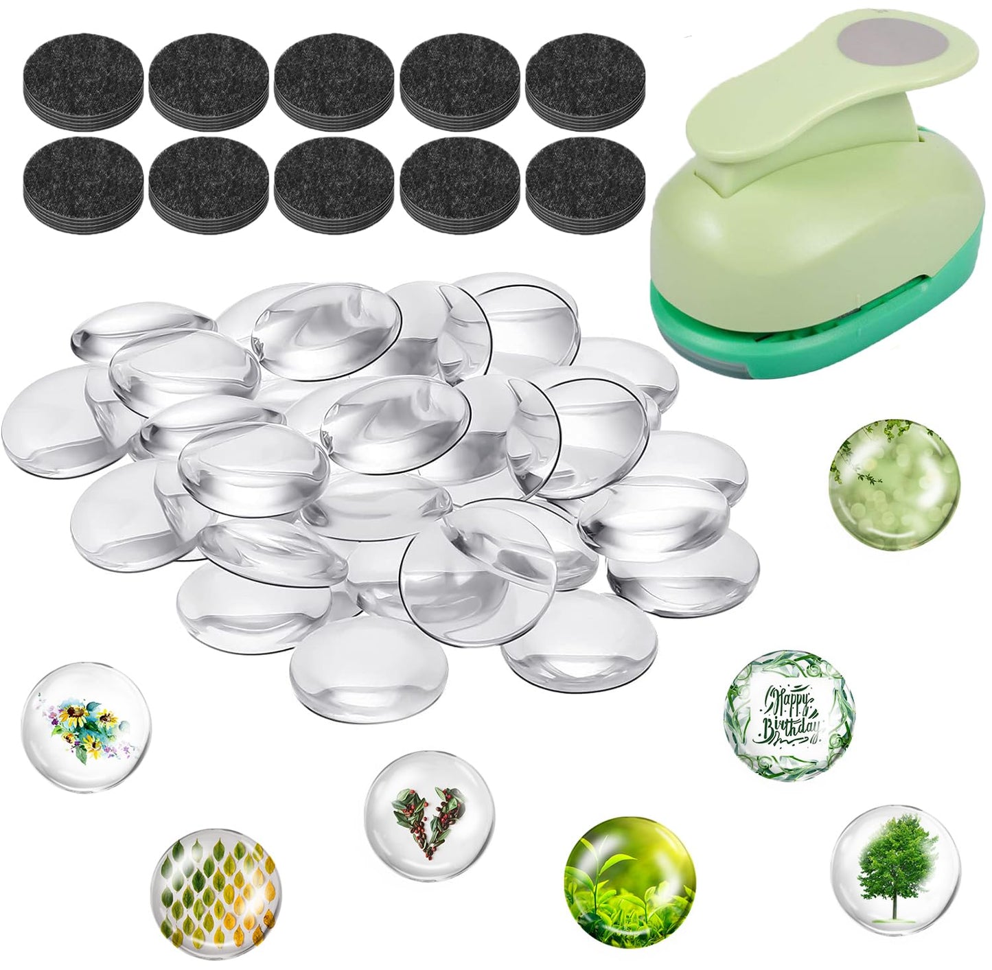 97pcs DIY Fridge Magnets Craft Set Include 1-Inch Paper Punch,Craft Magnets Glass Ceramic Ferrite Magnet with Adhesive Backing and Clear Glass Cabochons for Refrigerator (48 Sets,1 Inch, Round) (97)
