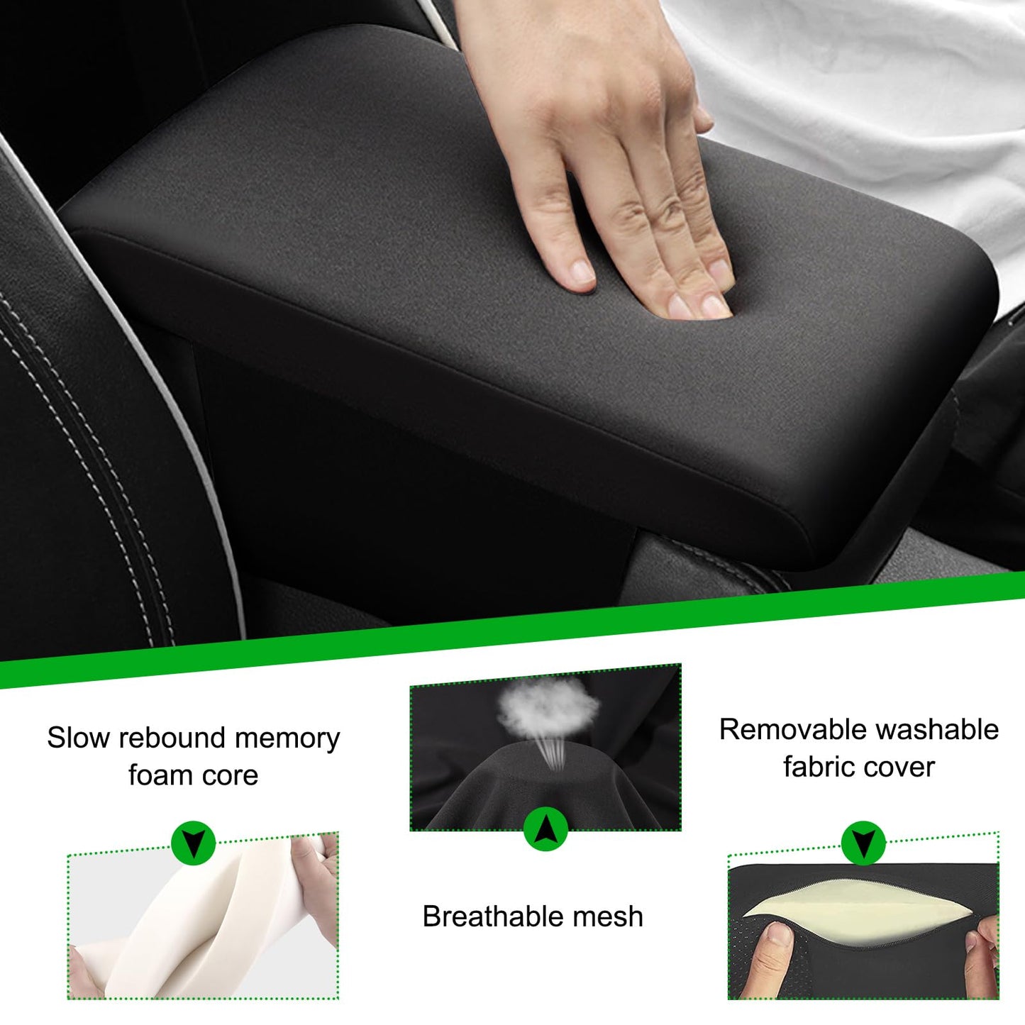 Yourkar Car Center Console Pad, 12.2''×8.1'' Memory Foam Auto Armrest Support Cushion, Vehicle Arm Rest Seat Box Cover Protector, Universal Interior Decor Car Accessories