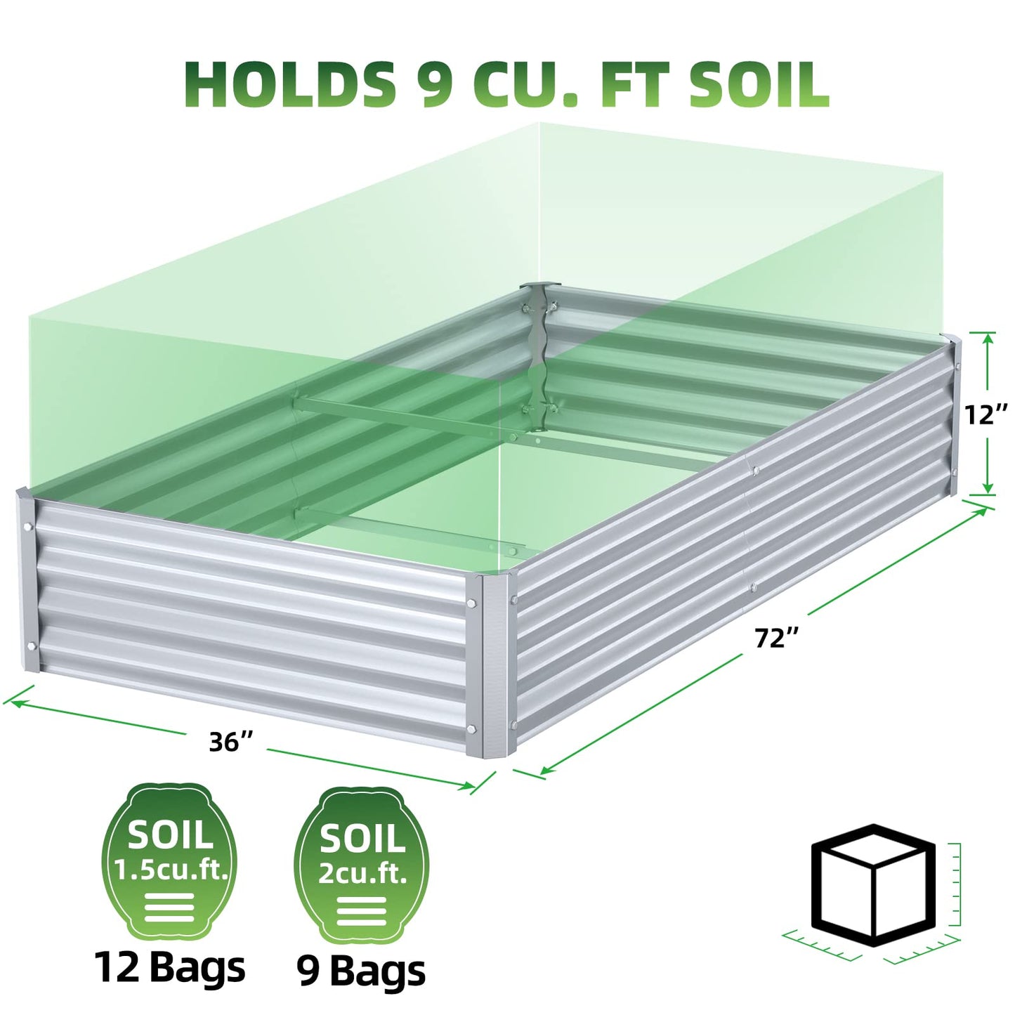 Highpro Raised Garden Bed 6x3x1ft Galvanized Metal Planter Boxes for Herbs Vegetables, Flowers and Succulents Silver