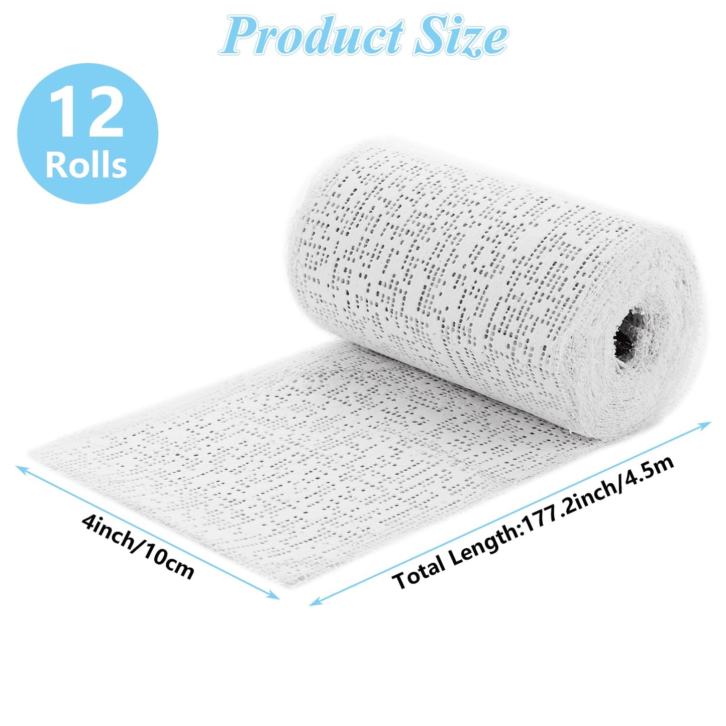 LOYORTY 12 Rolls Plaster Cloth Rolls 4”x 180”Plaster Gauze Bandages Plaster of Paris Strips for Craft Projects, Mask Making, Belly Casts, Body Molds - 4In x 15Ft/ 5Yd