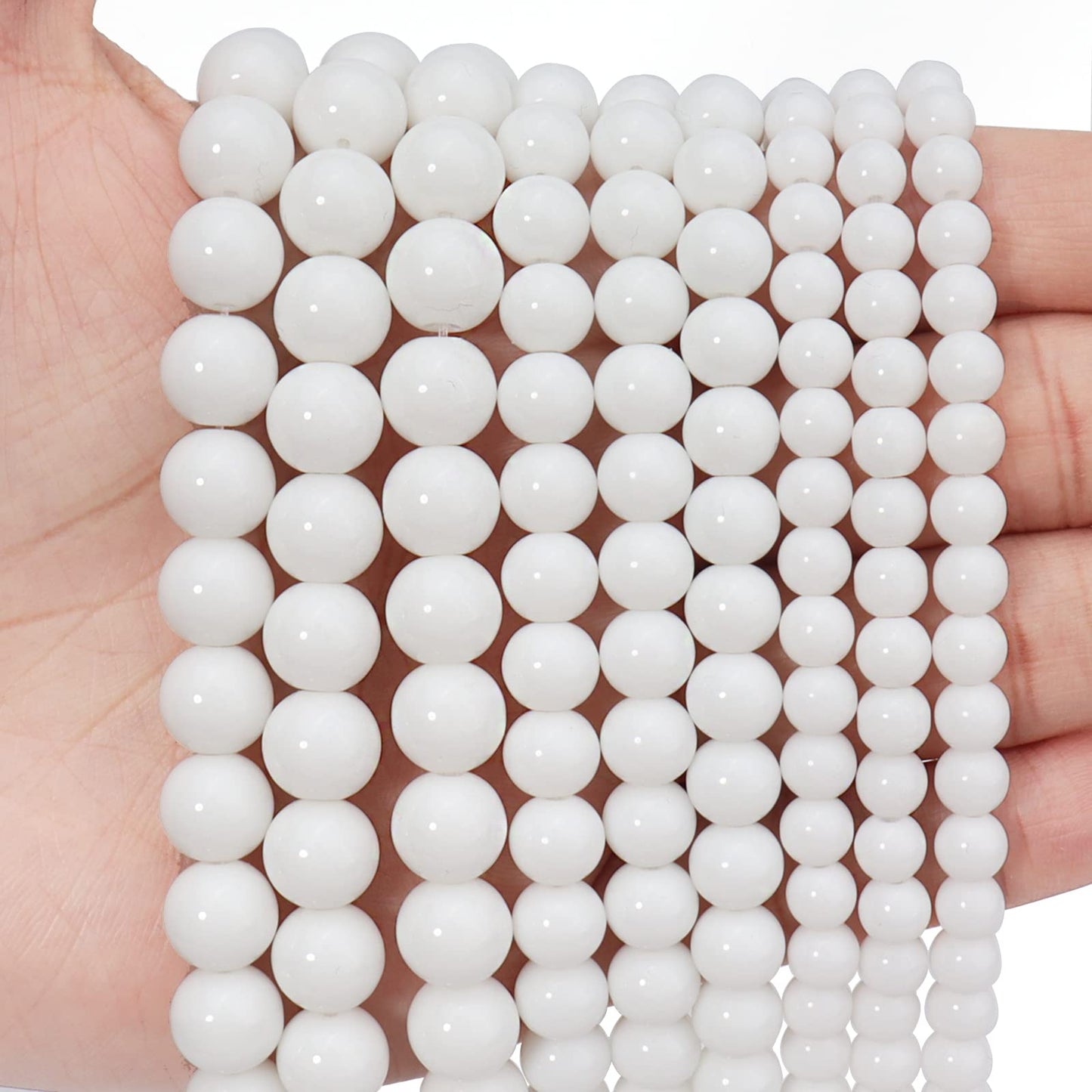 45pcs 8mm Natural Stone Beads White Jade Tridacna Beads Energy Crystal Healing Power Gemstone for Jewelry Making, DIY Bracelet Necklace