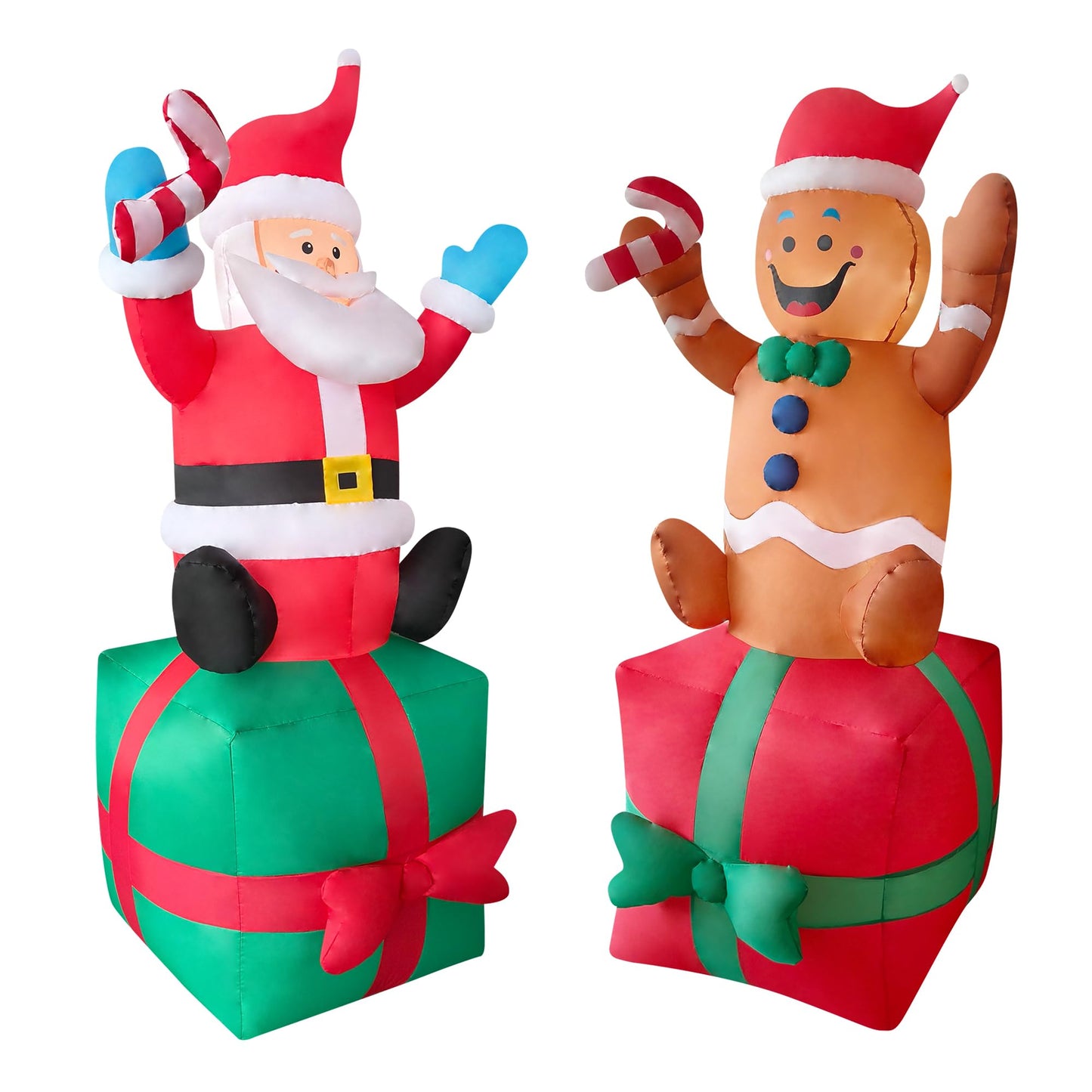 DeHasion 2 Packs 6ft Christmas Inflatable Santa and Gingerbread Man on Gift Box Christmas Blow Up Decor for Outdor/Home/Lawn/Yard Decoration