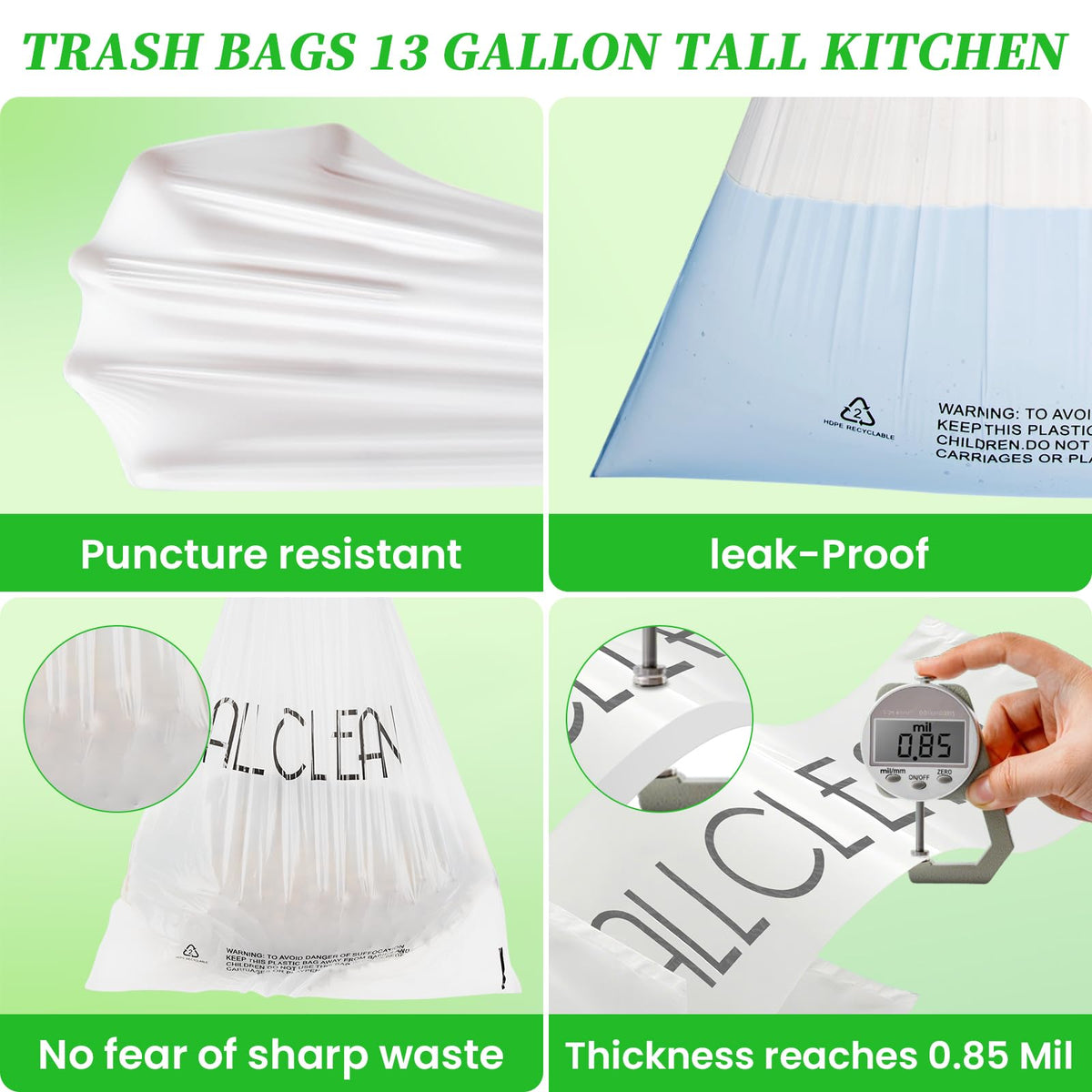 Trash Bags 15 Gallon Tall Kitchen Drawstring Garbage Bag