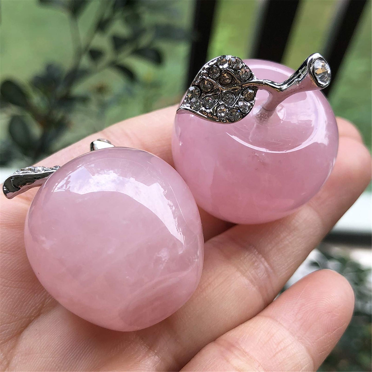 Fekuar Neyisaa Rose Quartz Crystal Apple Decor, Healing Crystals Pocket Stone Fruit Figurine Craft Home Decoration 30mm
