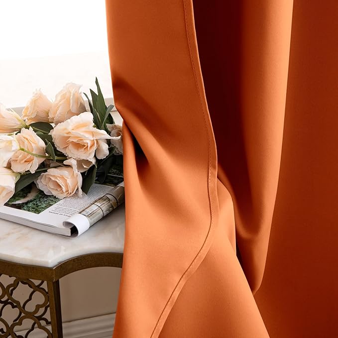 MIULEE 2 Panels Orange Back Tab Blackout Curtains 84 Inch Length for Living Room Bedroom Privacy, Rod Pocket/Pinch Pleated Fall Thermal Insulated Room Darkening Light Blocking Curtains 84 Inches Long