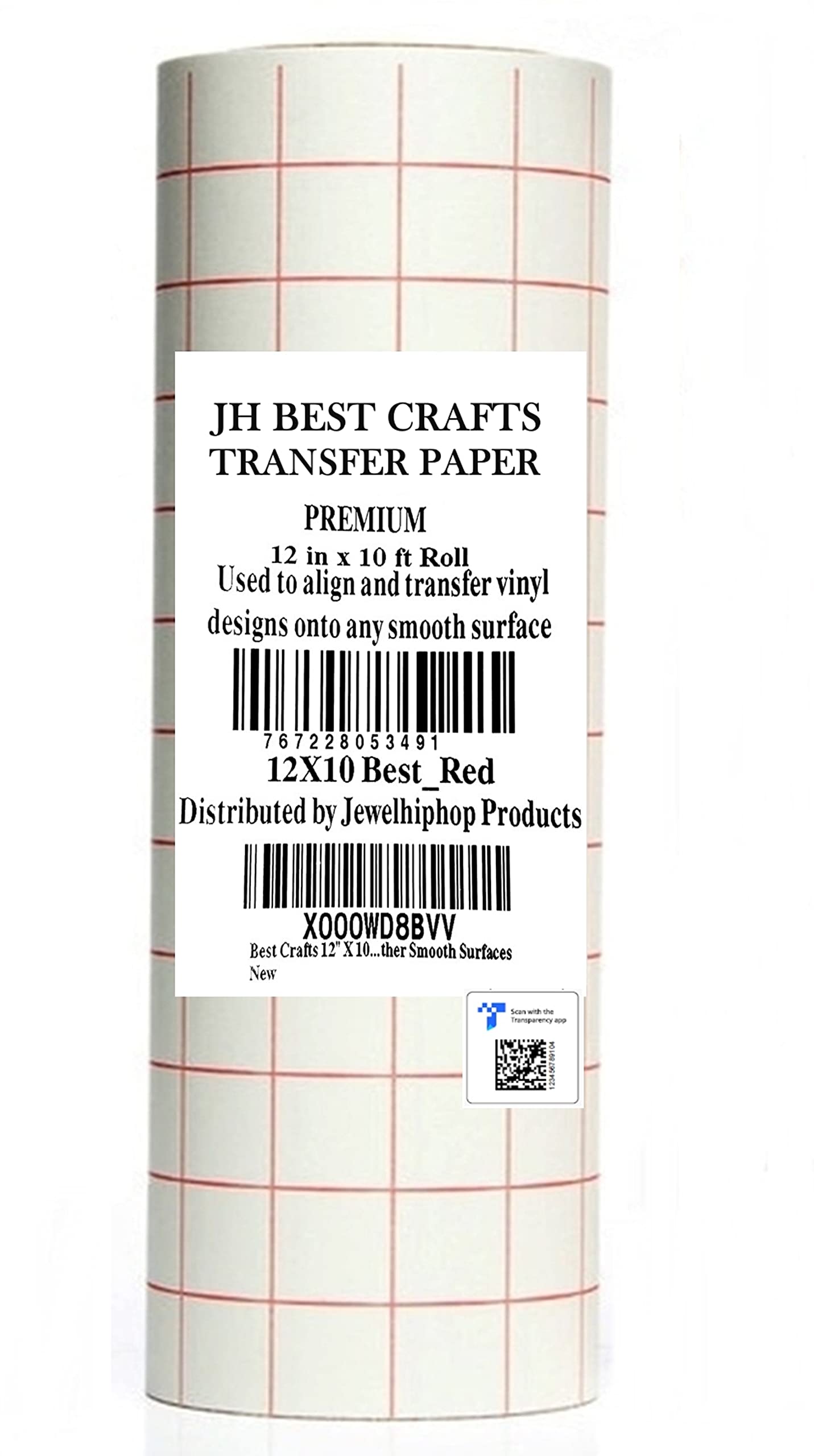 Jh-Best Crafts12 X 10' Feet Roll Transfer Paper w/Grid- Perfect Alignment of Cameo or Cricut Self Adhesive Vinyl for Decals, Signs, Walls, Windows and Other Smooth Surfaces