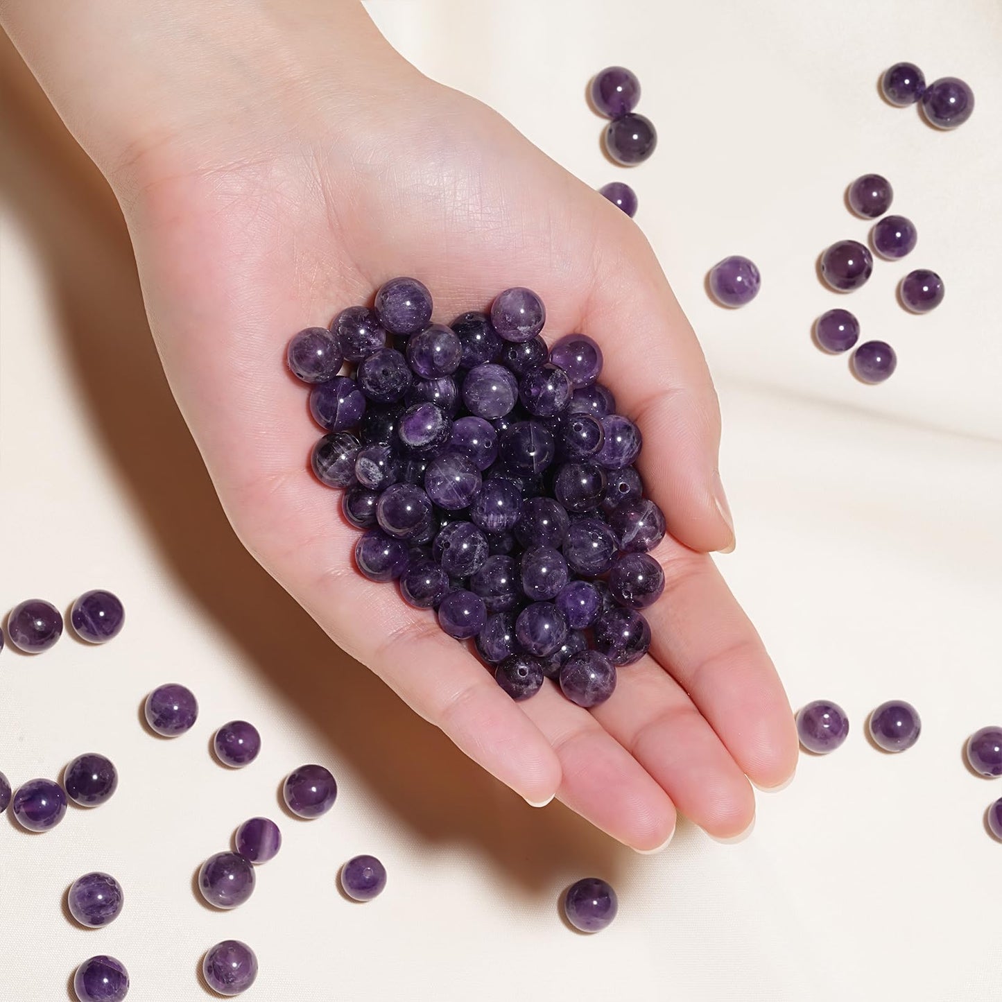 8mm Natural Amethyst Gemstone Beads Polished Round Smooth Stone Beads for Bracelets Jewelry Making 15inch Loose Beads